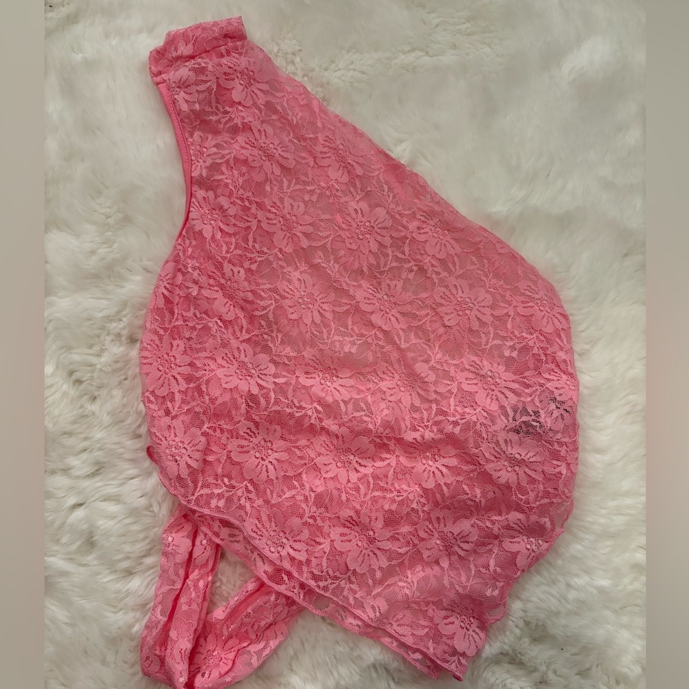 one shoulder pink lace top going out